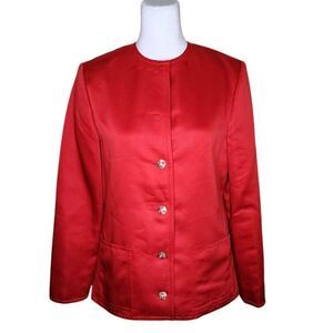 Vintage 70s Oscar de la Renta Satin Dressy Jacket Blazer Womens M Red Holiday